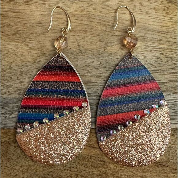 Leather Style Large Earrings NWOT - Picture 1 of 4